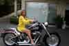 and here's my sister Jane in Sydney on Simons new Harley. 